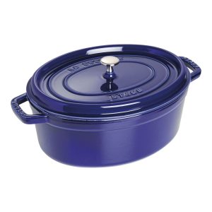 Image de la cocotte ovale en fonte émaillée Bleu Intense de 31 cm