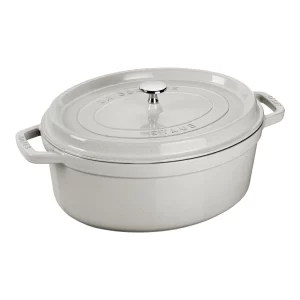 Image de la cocotte ovale en fonte émaillée Truffe Blanche de 31 cm