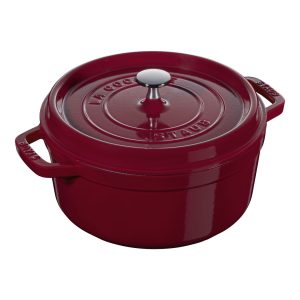 Cocotte ronde Staub 28 cm bordeaux en fonte émaillée