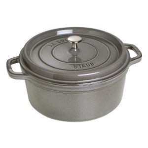 Cocotte ronde Staub 28 cm gris en fonte émaillée
